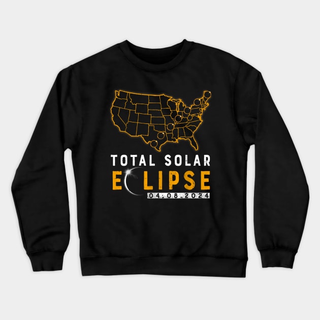 America Totality Total Solar Eclipse99 April 8 2024 USA Map Crewneck Sweatshirt by Derrick Ly